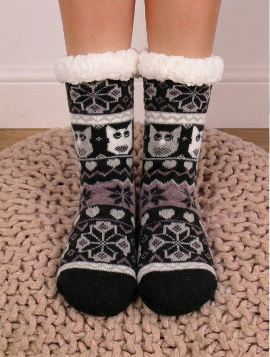 Kitten & Snowflake Print Indoor Anti-Slippery  Slipper Socks