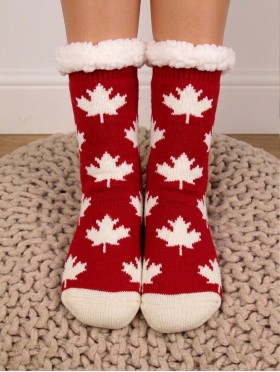 Indoor  Anti-Slippery  Slipper Socks W/ Maple Leaf Pattern