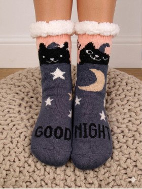 Indoor Anti-Slippery Slipper Socks W/ Sleeping Cat Design