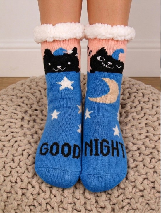 Indoor  Anti-Slippery Slipper Socks W/ Sleeping Cat Design