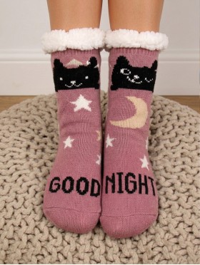 Indoor Anti-Slippery Slipper Socks W/ Sleeping Cat Design