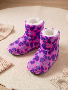 Heart Patterned Women's Light Weight Bootie Slipper 