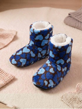 Heart Patterned Women's Light Weight Bootie Slipper 