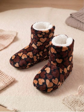 Heart Patterned Women's Light Weight Bootie Slipper 