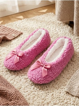 Solid Colour Indoors  Anti-Slippery  Winter Slipper Socks W/Ribbon 