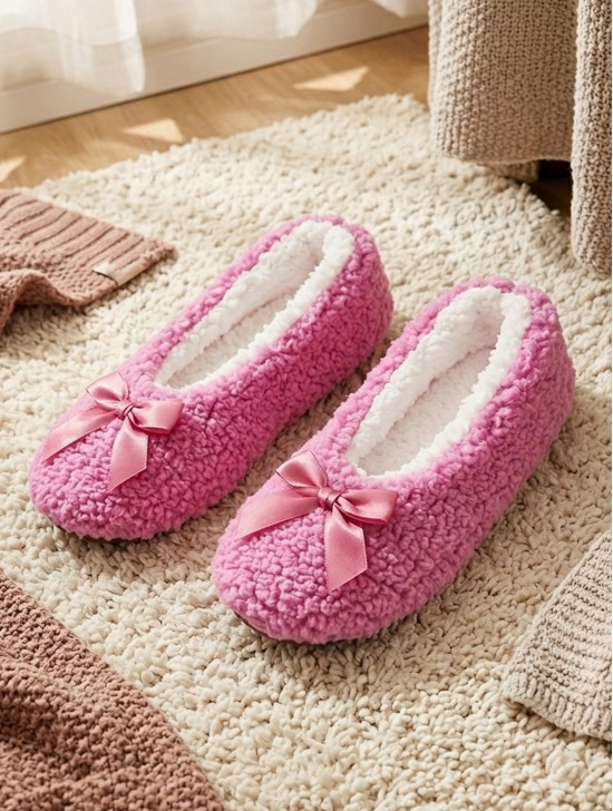 Solid Colour Indoors Anti-Slippery Winter Slipper Socks W/Ribbon Solid Colour Indoors Anti-Slippery Winter Slipper Socks W/Ribbon