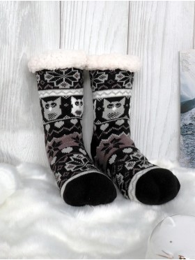 Kitten & Snowflake Print Indoor Anti-Skid Slipper Socks