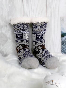 Kitten & Snowflake Print Indoor Anti-Skid Slipper Socks