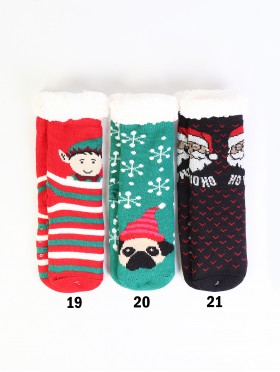 Holiday Winter Print Indoor Anti-Skid Slipper Socks (With Heel)
