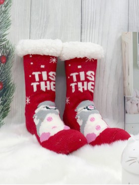 Snowman Print Indoor  Anti-Slippery  Slipper Socks (With Heel)