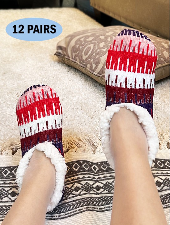 Abstract Patterned Indoors Anti-Slippery  Winter Slipper Socks (12 Pairs)