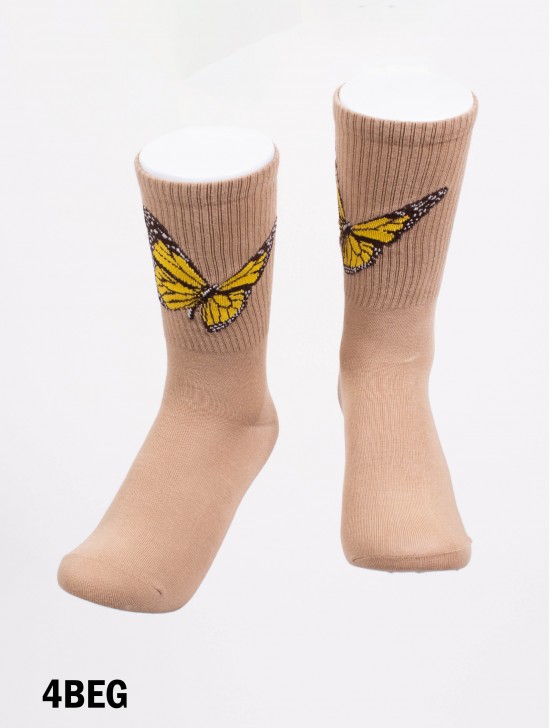 Butterfly Print High-Rise Sock