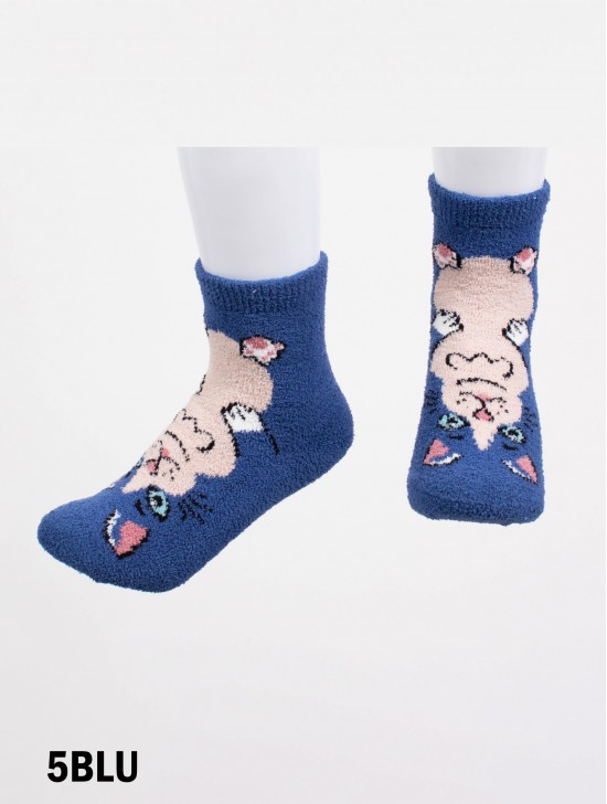 Cat Print Low-Rise Fleece Sock