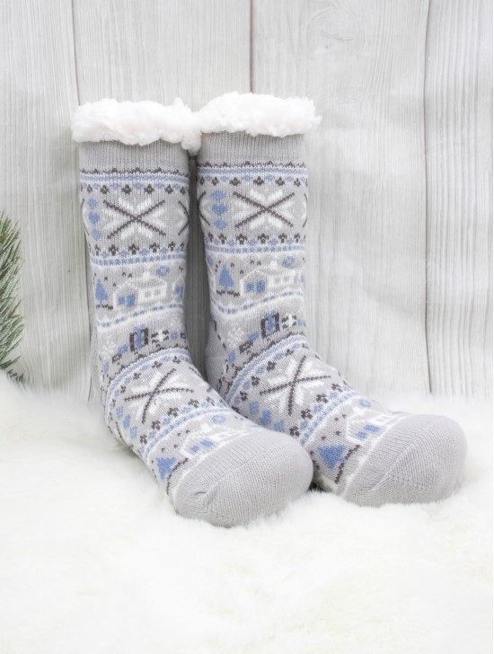 Christmas Winter Print Indoor Anti-Skid Slipper Socks (With Heel)