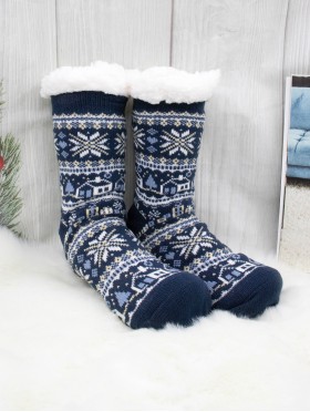 Christmas Winter Print Indoor Anti-Skid Slipper Socks (With Heel)