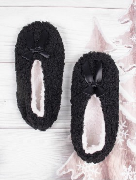 Solid Colour Indoors Anti-Slippery  Winter Slipper Socks W/Ribbon 