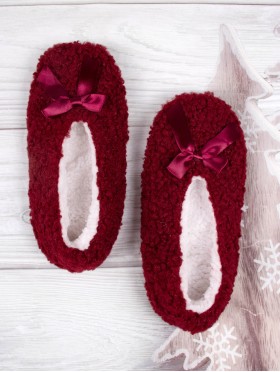 Solid Colour Indoors Anti-Skid Winter Slipper Socks W/Ribbon 