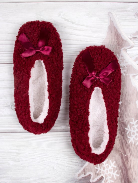 Solid Colour Indoors Anti-Skid Winter Slipper Socks W/Ribbon 