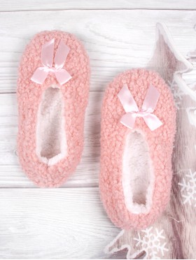 Solid Colour Indoors Anti-Slippery Winter Slipper Socks W/Ribbon 