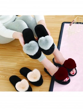 Faux Fur Heart Design Indoor Slippers (4 Pairs)