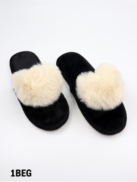 Open Toe Faux Fur Heart Design Indoor Slippers (4 Pairs)