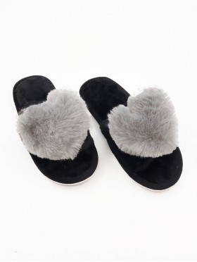 Open Toe Faux Fur Heart Design Indoor Slippers (4 Pairs)