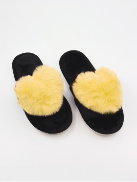 Open Toe Faux Fur Heart Design Indoor Slippers
