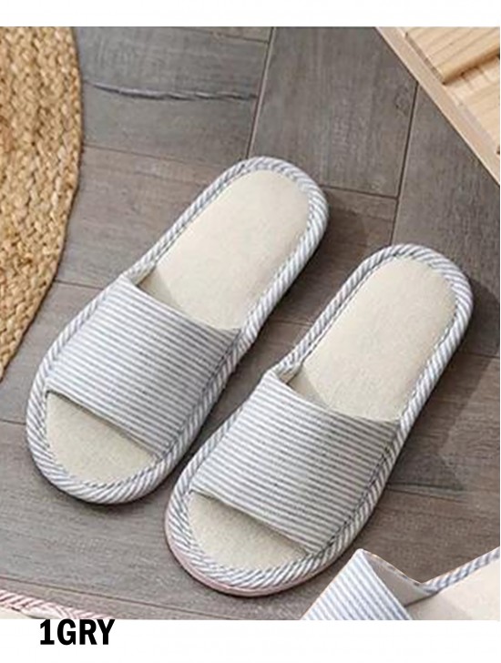 Unisex Open Toe Stripes Print Non-Slip Indoor Slippers