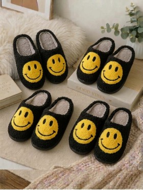Soft Plush Smiley Face Fuzzy Non-Slip Slippers (4 Pairs)