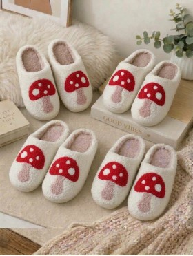 Soft Plush Mushroom Fuzzy Non-Slip Slippers (4 Pairs)