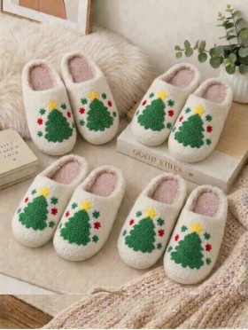 Soft Plush Christmas Tree Fuzzy Non-Slip Slippers (4 Pairs)