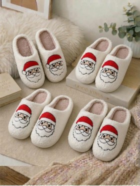 Soft Plush Santa Claus Fuzzy Non-Slip Slippers (4 Pairs)