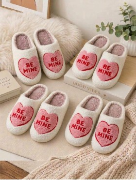 Soft Plush Heart Fuzzy Non-Slip Slippers (4 Pairs)