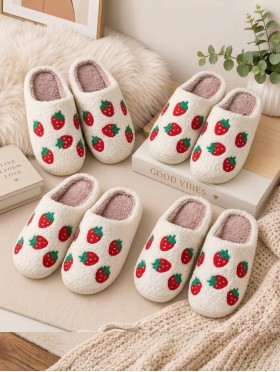 Soft Plush Strawberry Fuzzy Non-Slip Slippers (4 Pairs)