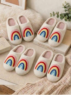 Soft Plush Rainbow Fuzzy Non-Slip Slippers (4 Pairs)