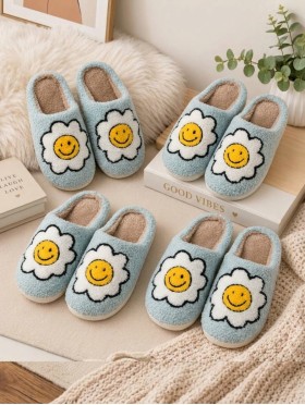 Soft Plush Flower Fuzzy Non-Slip Slippers (4 Pairs)