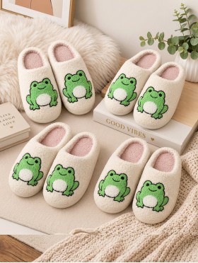 Soft Plush Frog Fuzzy Non-Slip Slippers (4 Pairs)