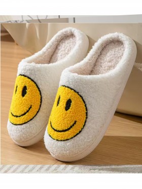 Soft Plush Smiley Face Fuzzy Non-Slip Slippers (4 Pairs)