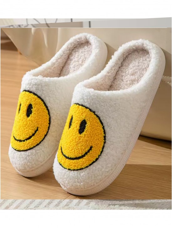 Soft Plush Smiley Face Fuzzy Non-Slip Slippers (4 Pairs)