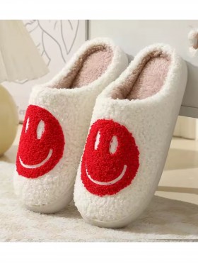 Soft Plush Smiley Face Fuzzy Non-Slip Slippers (4 Pairs)