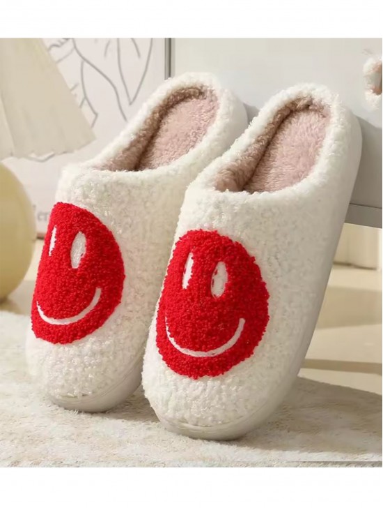 Soft Plush Smiley Face Fuzzy Non-Slip Slippers (4 Pairs)