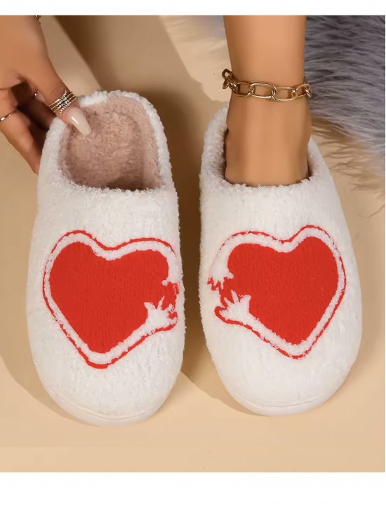 Soft Plush Heart Fuzzy Non-Slip Slippers (4 Pairs)