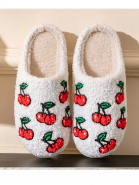 Soft Plush Cherry Fuzzy Non-Slip Slippers (4 Pairs)