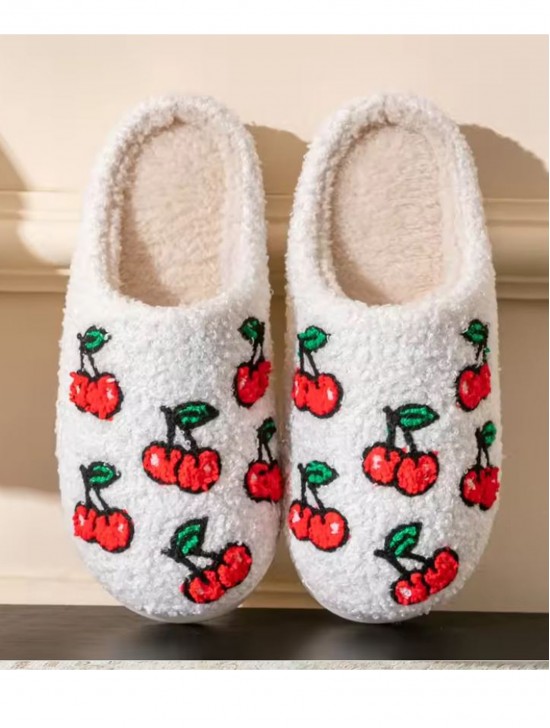 Soft Plush Cherry Fuzzy Non-Slip Slippers (4 Pairs)
