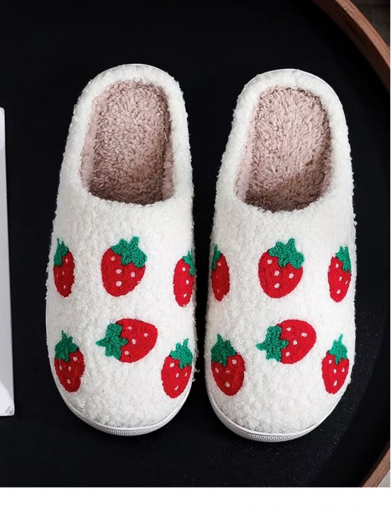 Soft Plush Strawberry Fuzzy Non-Slip Slippers (4 Pairs)