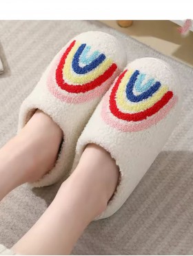 Soft Plush Rainbow Fuzzy Non-Slip Slippers (4 Pairs)