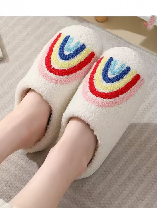 Soft Plush Rainbow Fuzzy Non-Slip Slippers (4 Pairs)