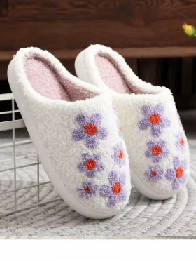 Soft Plush Flower Fuzzy Non-Slip Slippers (4 Pairs)