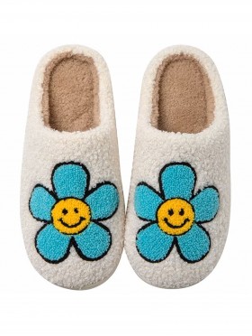 Soft Plush Flower Fuzzy Non-Slip Slippers (4 Pairs)