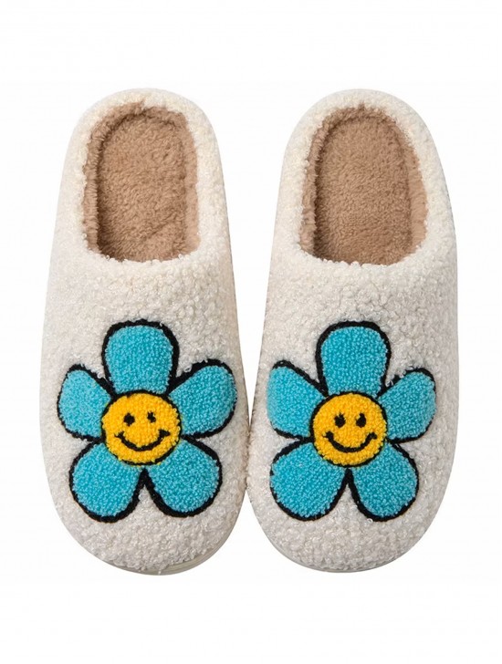 Soft Plush Flower Fuzzy Non-Slip Slippers (4 Pairs)
